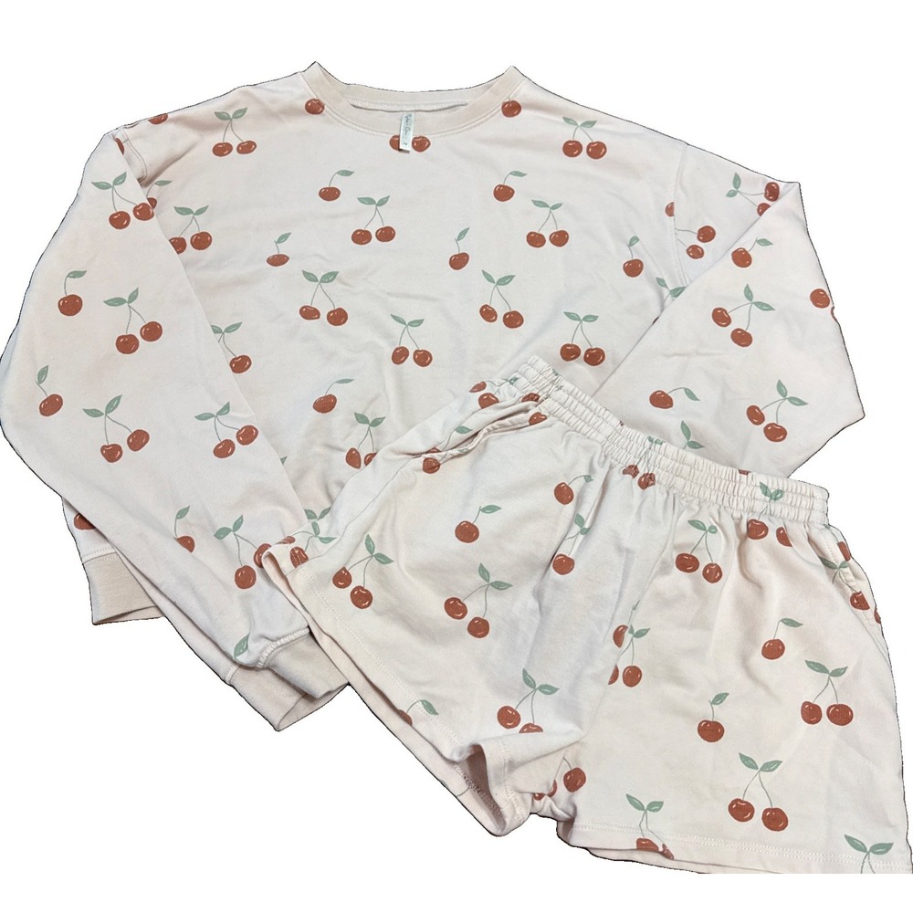 Rylee + Cru Sweatshirt Shorts Cherry Print Set 🍒 Size 10 Soft Pink Girl